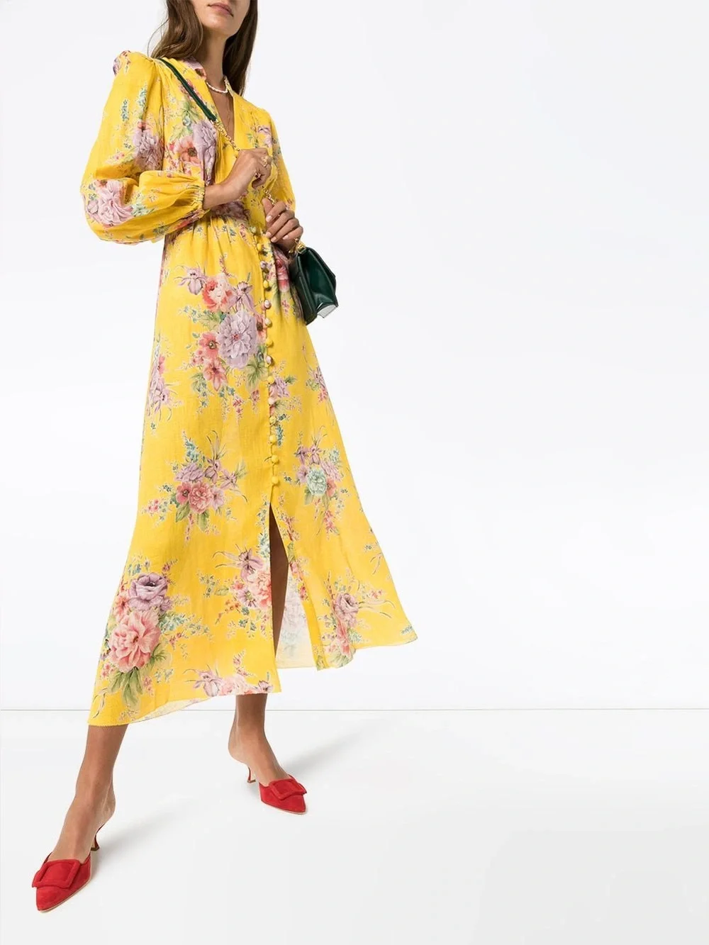 ZIMERRMANN Zinnia Floral Button Front Long Slip Front Midi Maxi Dress